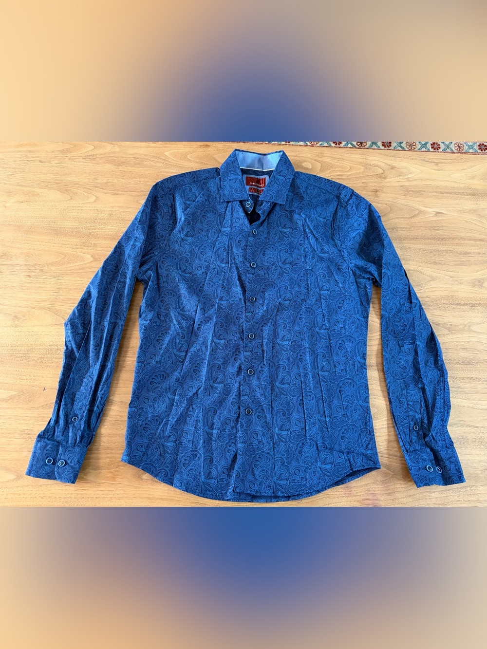 Men's Blue Paisley Long-Sleeve Button-Down Shirt by consequence size S